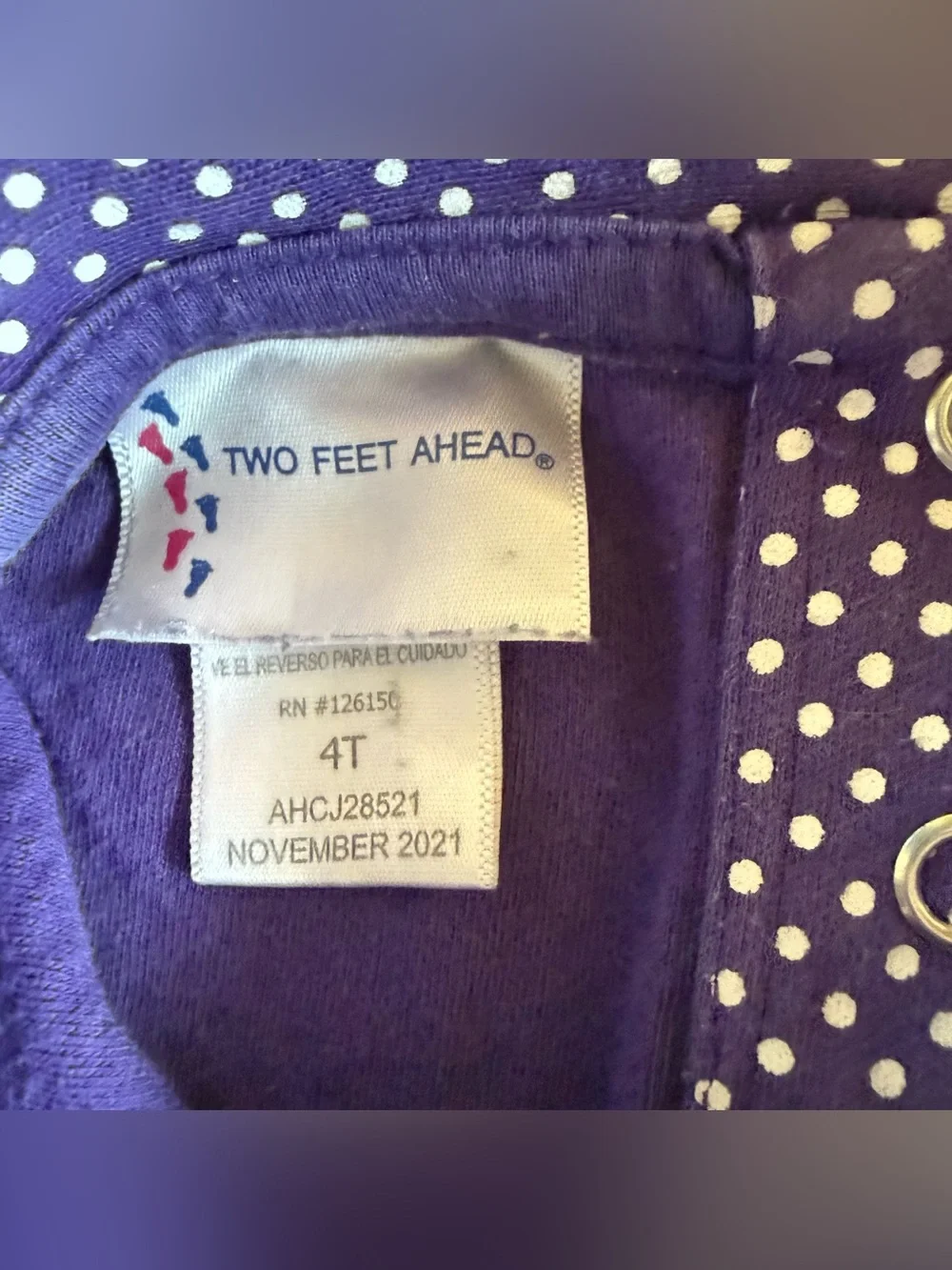 Two feet ahead girls LSU Polka Dot Purple Baby Dress with Peter Pan Collar 4T